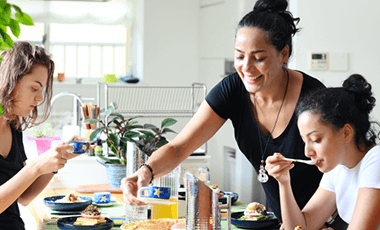 parent feeding teenagers