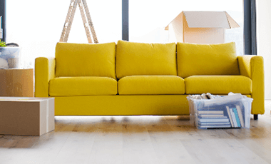furniture and moving boxes