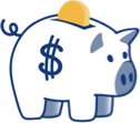 Piggy bank with blue coin icon
