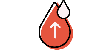 Blood droplet with up arrow graphic