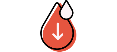 Blood droplet with down arrow graphic