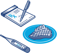 Rx pad, steak, and insulin icons