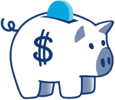 Piggy bank with blue coin icon