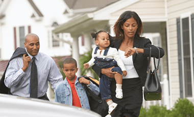 family on their way to work