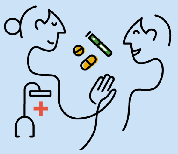Doctor giving medication to patient icon