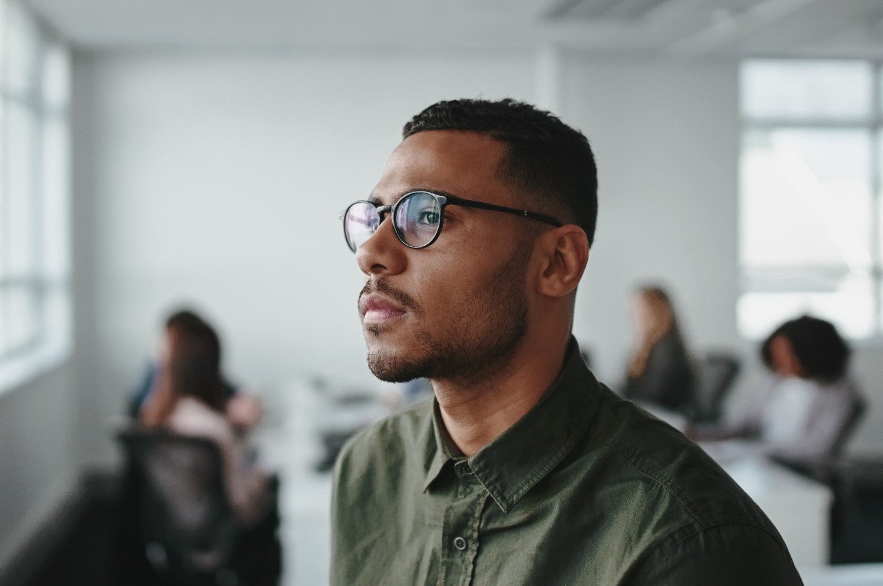 Profile of man with glasses